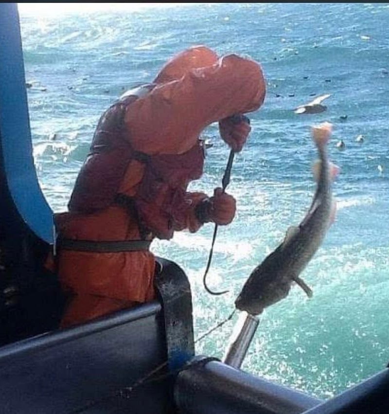 Alaskan fishing crew at work on the water